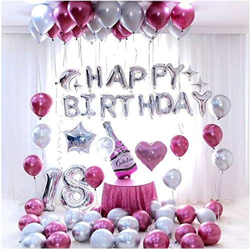 Happy Birthday Kit with Chrome , Moon, Star and Champagne Foil Balloons - 57 Pcs Combo - DIY Kit freeshipping - CherishX Partystore