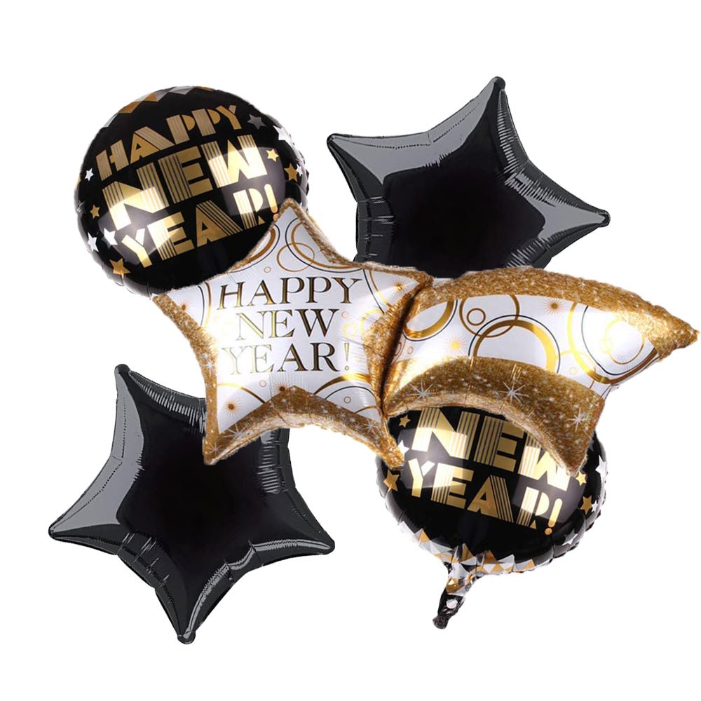 Happy New Year 2022 Star Rainbow Foil Balloon Bunch For New Year Party Decoration - Pack of 5 Pcs freeshipping - CherishX Partystore