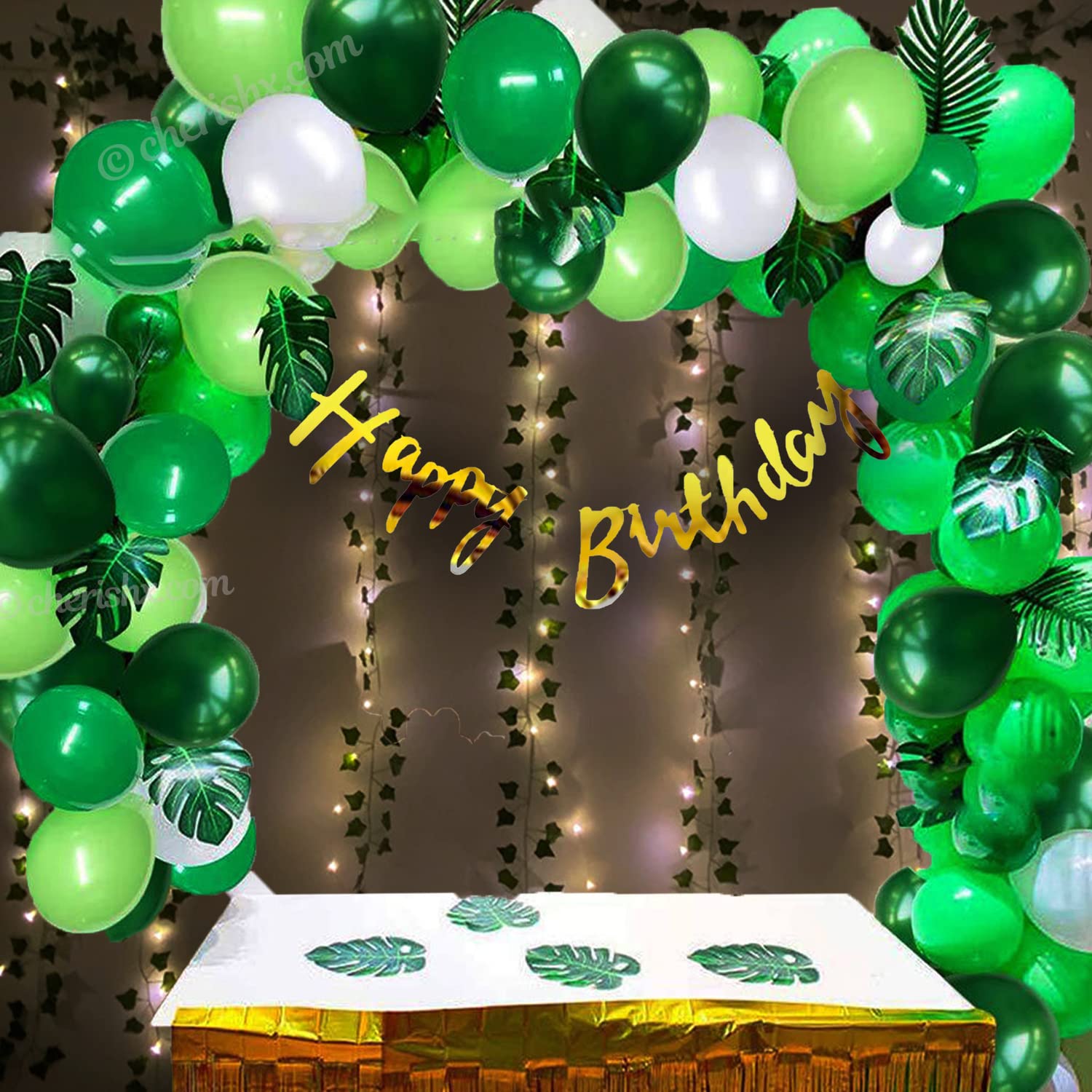 Jungle Theme Party Decoration Items for Kids Birthday - Pack of 55 Pcs - Bunting, Artificial Leaf, Latex Balloons, Arch tape - Decorating Items Birthday Party for Boy or Girl freeshipping - CherishX Partystore