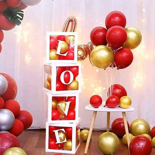 Love Surprise Transparent Cube Balloon Boxes Decoration -Pack of 28 Pcs- Latex, Chrome Balloon and LED freeshipping - CherishX Partystore