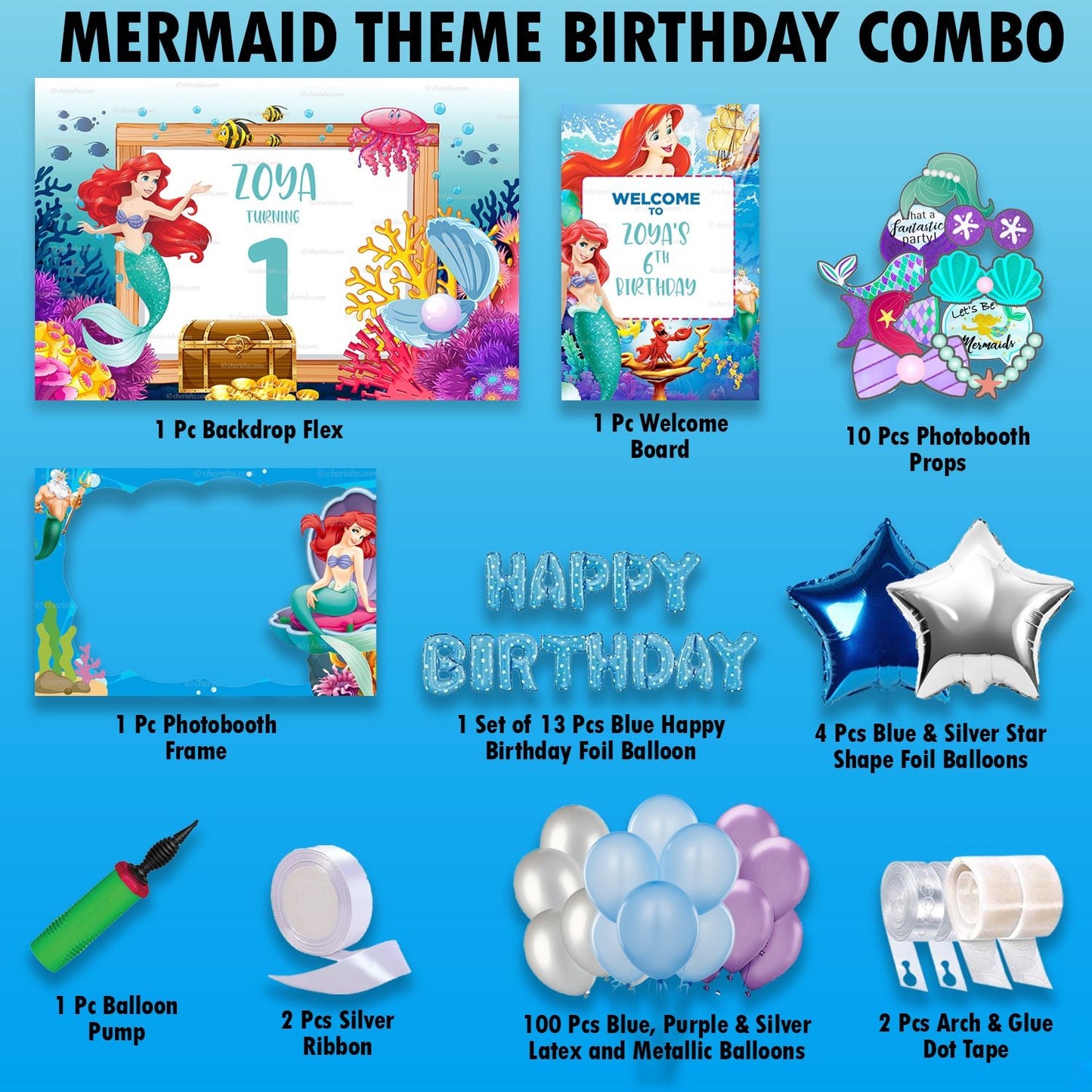 Mermaid theme Combo Birthday Kit - Silver freeshipping - CherishX Partystore