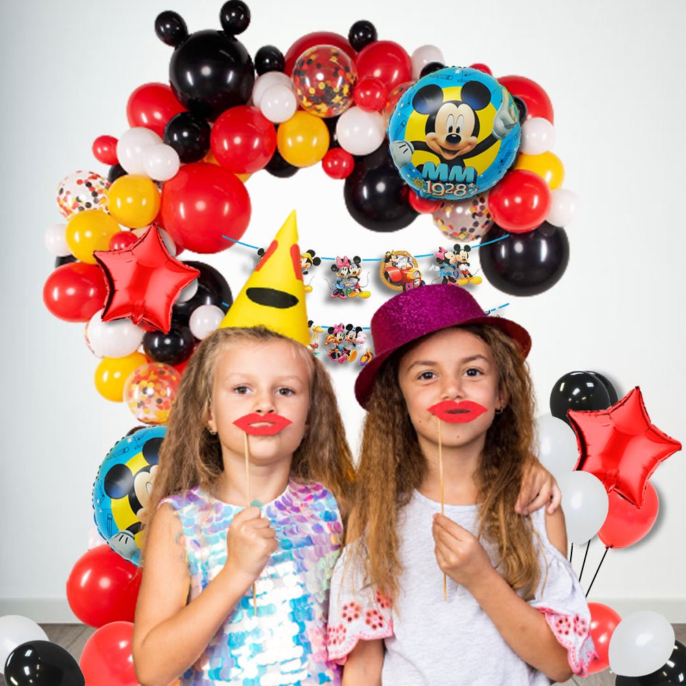 Mickey Mouse Theme Birthday Decorations Items - 99Pcs Combo - Banner, Mickey Bunch, Confetti & Latex Balloons for Bday Decoration for Girls, Boys, Kids, Baby freeshipping - CherishX Partystore