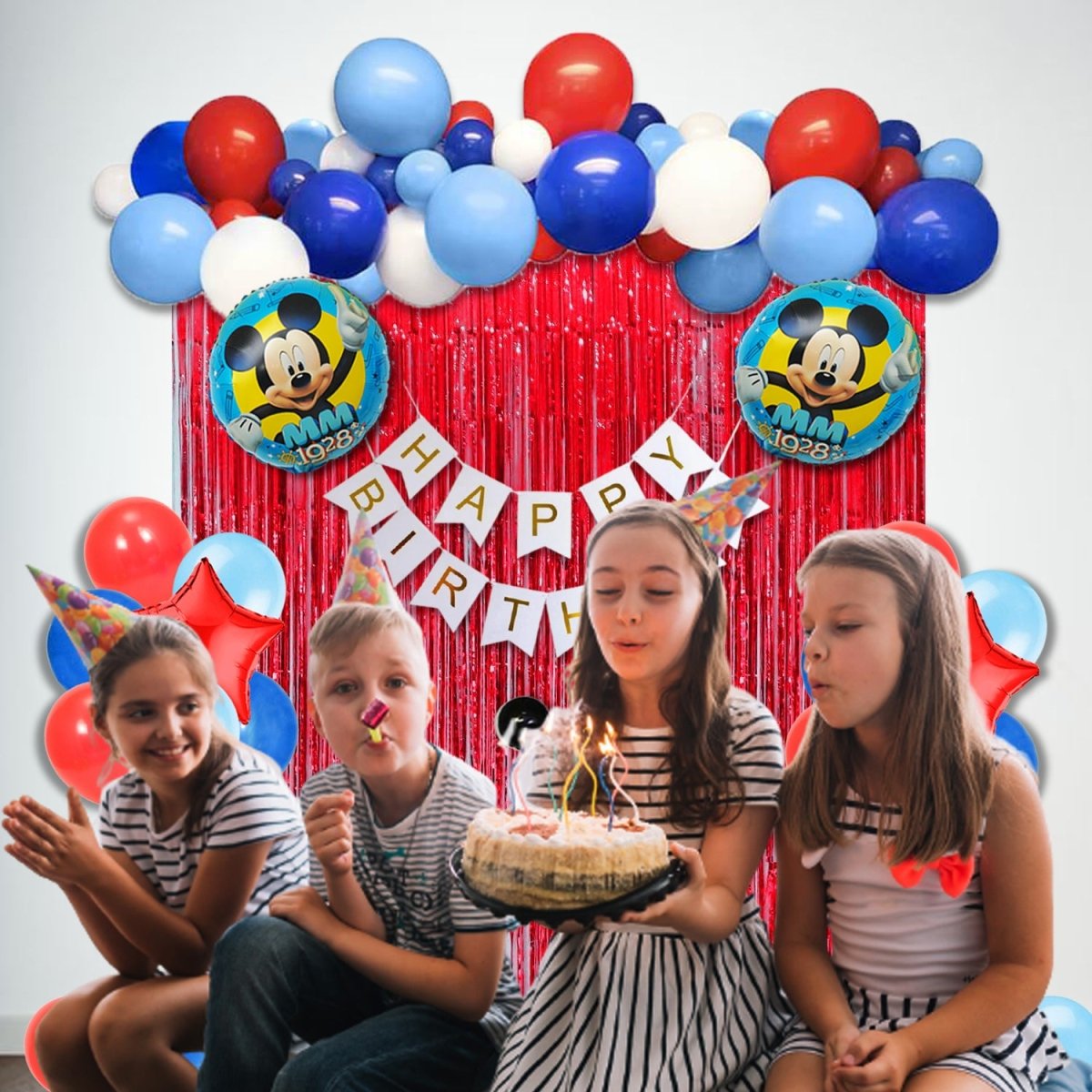 Mickey Mouse Theme Birthday Party Decorations - Pack of 68 Pcs - Banner, Mickey Foil Bunch, Foil Curtain, Latex & Pastel Balloon for Birthday Wall Decoration freeshipping - CherishX Partystore