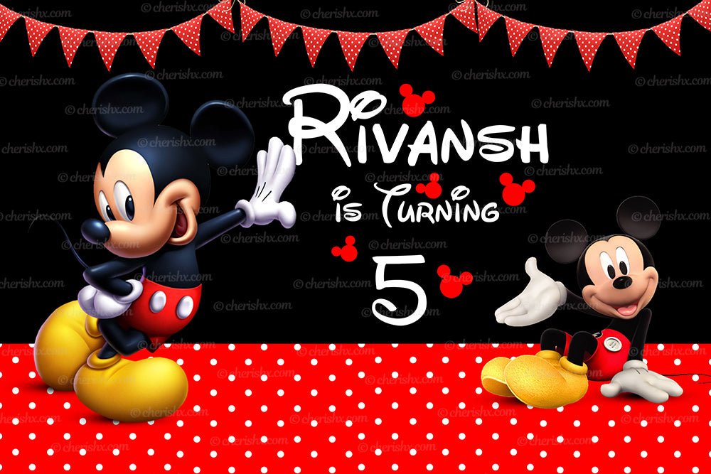 Mickey Mouse Theme Personalized Backdrop for Kids Birthday - Flex banner freeshipping - CherishX Partystore