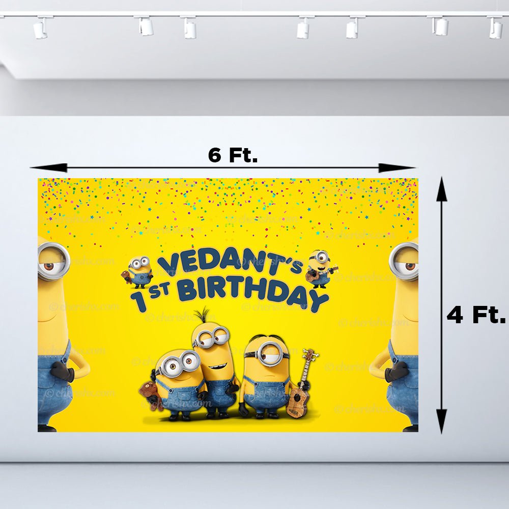 Minion Theme Personalized Backdrop for Kids Birthday - Flex banner freeshipping - CherishX Partystore