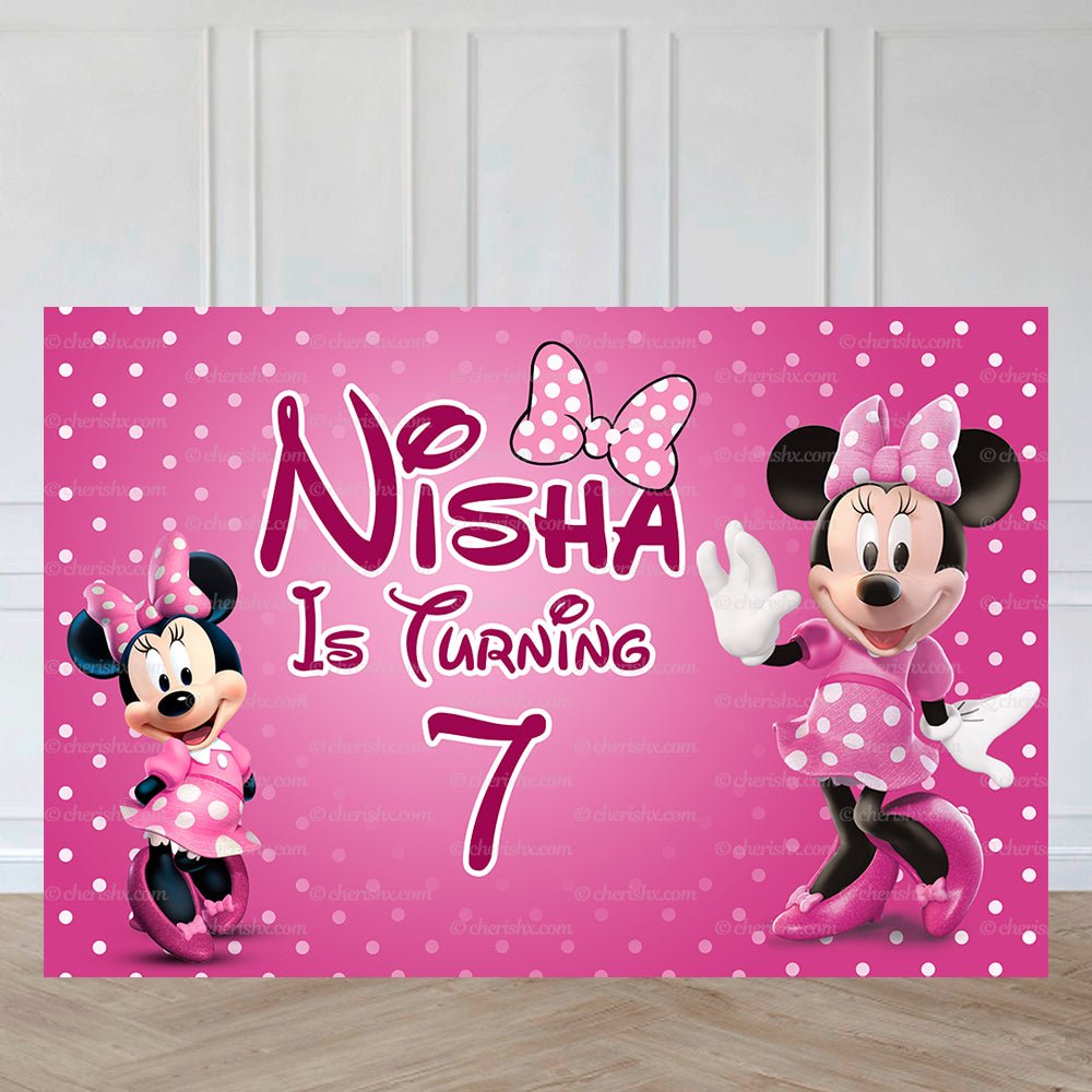 Minnie Theme Personalized Backdrop for Kids Birthday - Flex banner freeshipping - CherishX Partystore