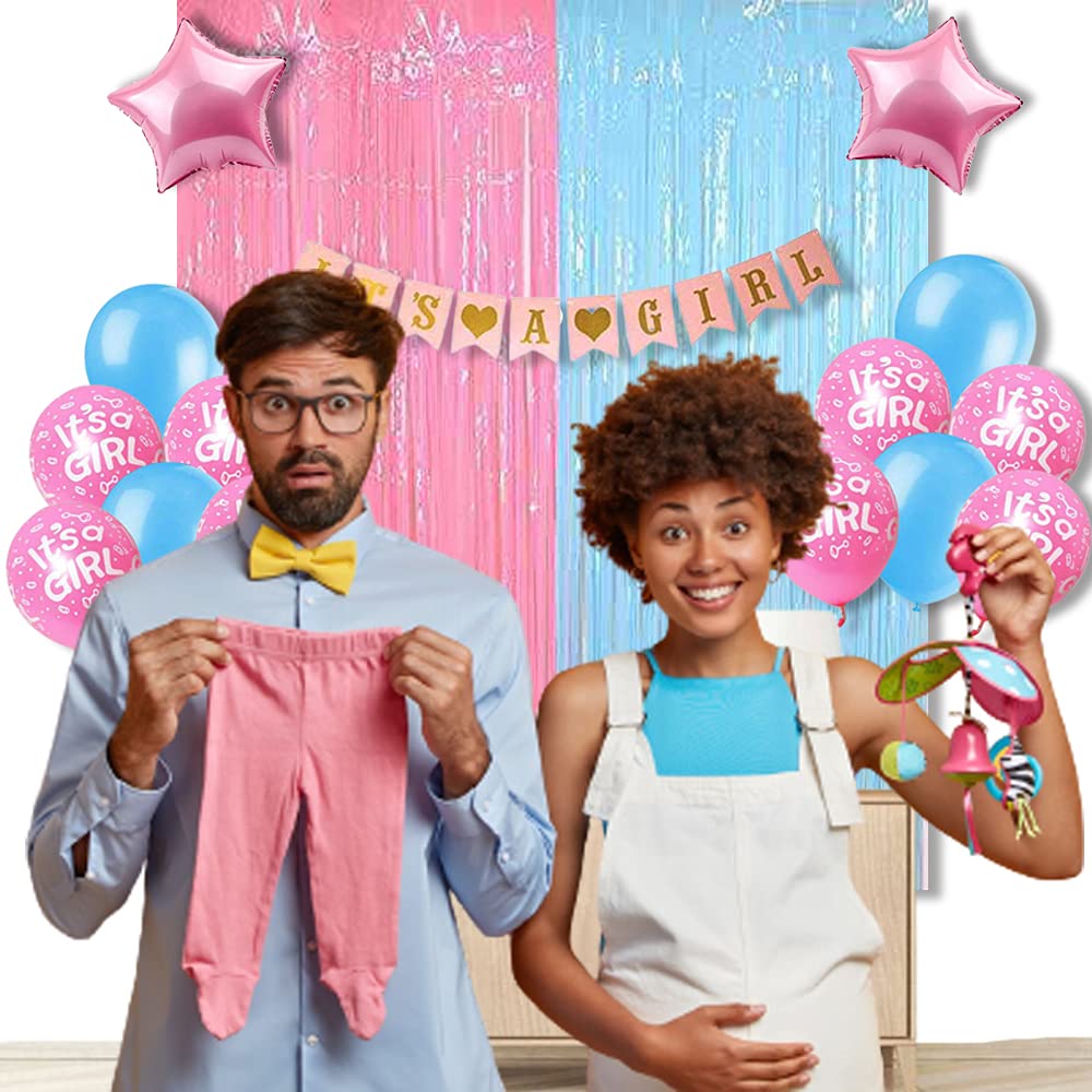 Pastel Baby Shower for Girl Decoration Items - 19 Pcs Combo - Banner, Frill Curtains, Star Foil, Printed Latex Balloon for Welcome Baby, Mom to be, Gender reveal Party, maternity shoot freeshipping - CherishX Partystore