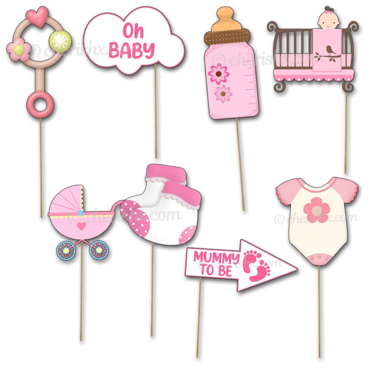 Pink Baby Shower Theme Photo Booth Party Props freeshipping - CherishX Partystore