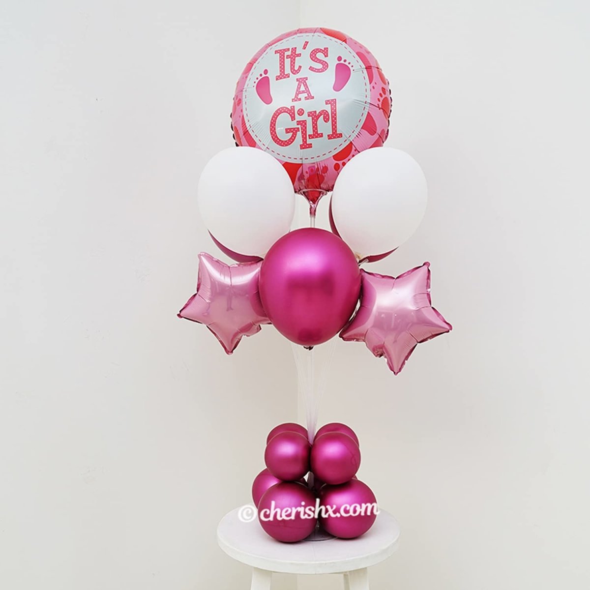 Pink Its a Girl Baby Shower Decoration Items Set - 16 Pcs Combo - Star Shape Foil, Balloon Stand & Latex Balloons for Baby Shower Decorations freeshipping - CherishX Partystore