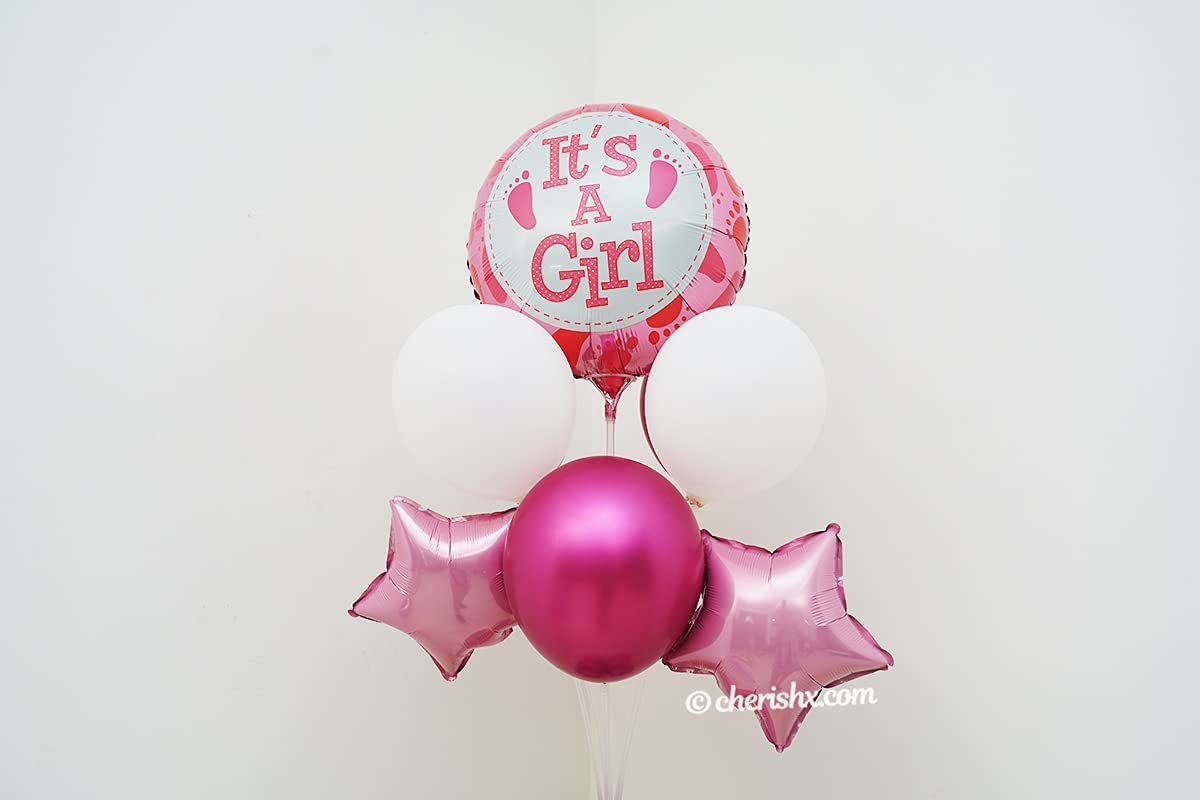 Pink Its a Girl Baby Shower Decoration Items Set - 16 Pcs Combo - Star Shape Foil, Balloon Stand & Latex Balloons for Baby Shower Decorations freeshipping - CherishX Partystore