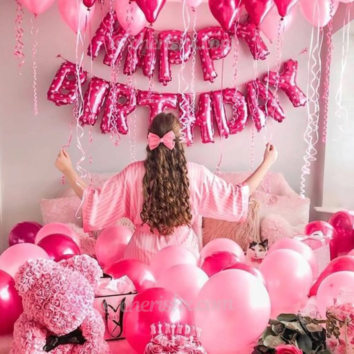 Pink Polka Happy Birthday Balloon Decoration Kit Items - 54 Pcs Combo - DIY Kit freeshipping - CherishX Partystore