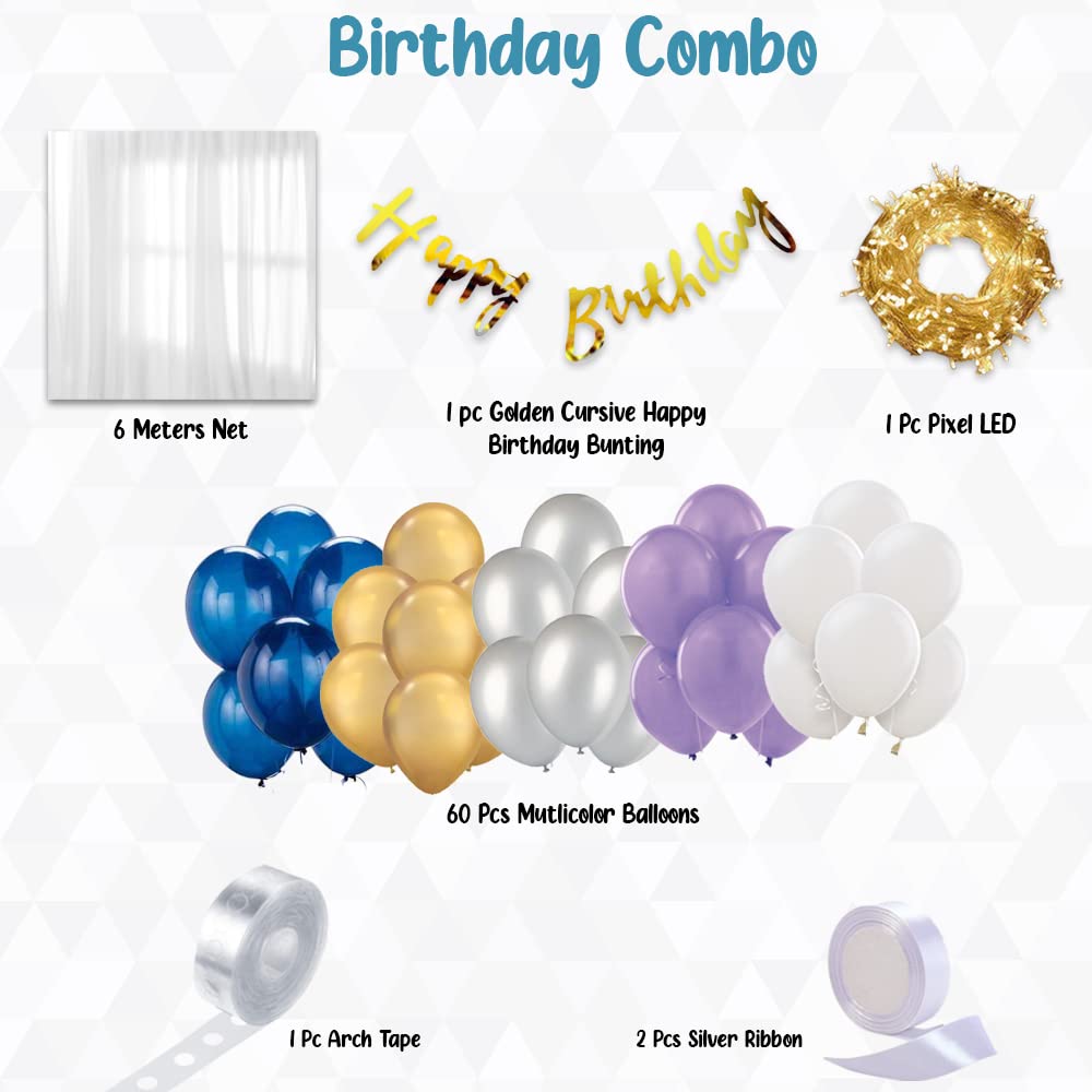 Happy Birthday Deoctation White & Blue - 24 Pcs items - Birthday Decorations  – FrillX