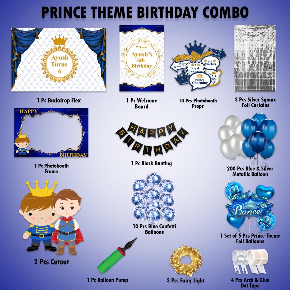 Prince theme Combo Birthday Kit - Gold freeshipping - CherishX Partystore