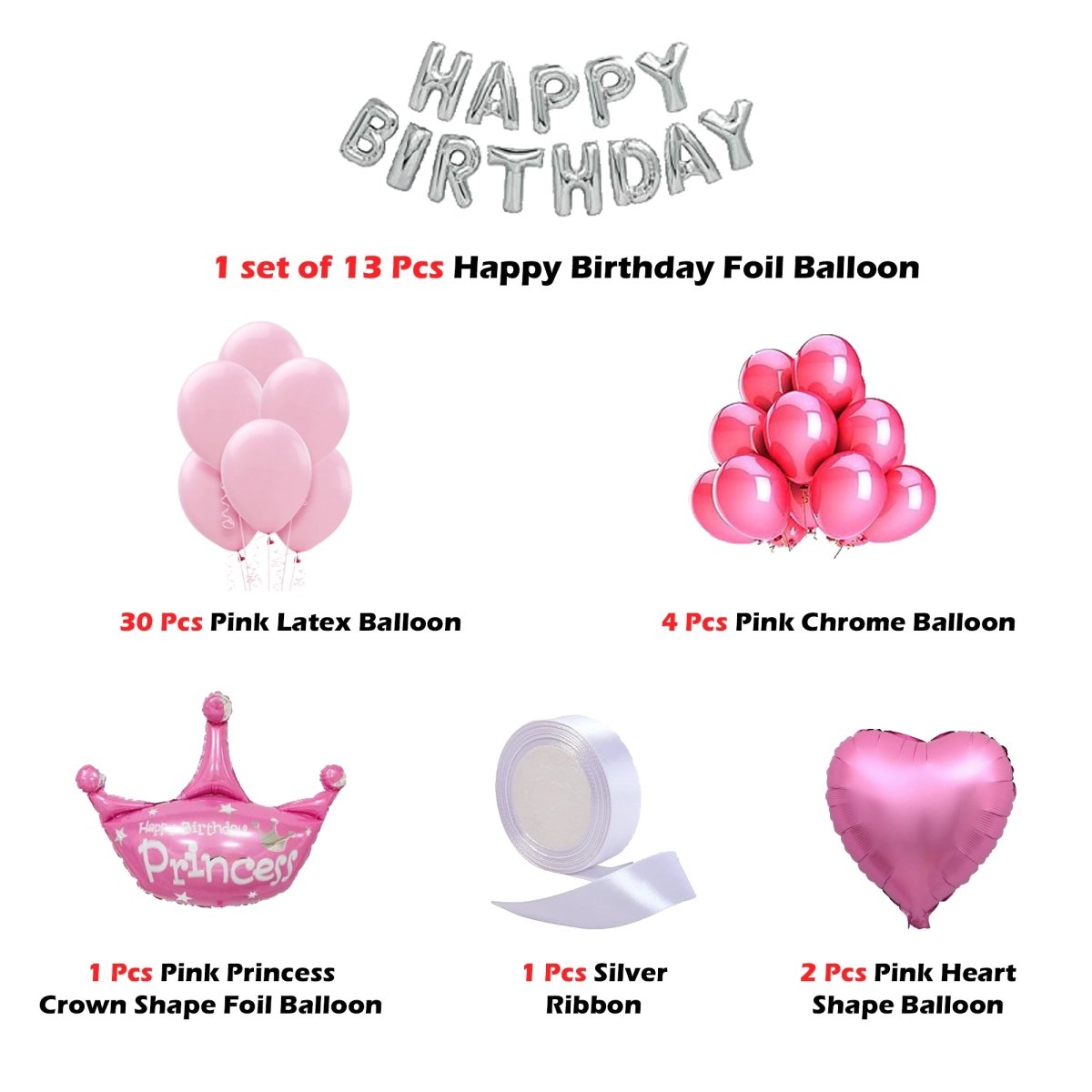 Princess Pink Kids Happy Birthday Balloon Decoration Kit - 51 Pcs Combo - DIY Kit freeshipping - CherishX Partystore