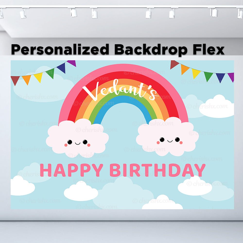 Rainbow Theme Personalized Backdrop for Kids Birthday - Flex banner freeshipping - CherishX Partystore
