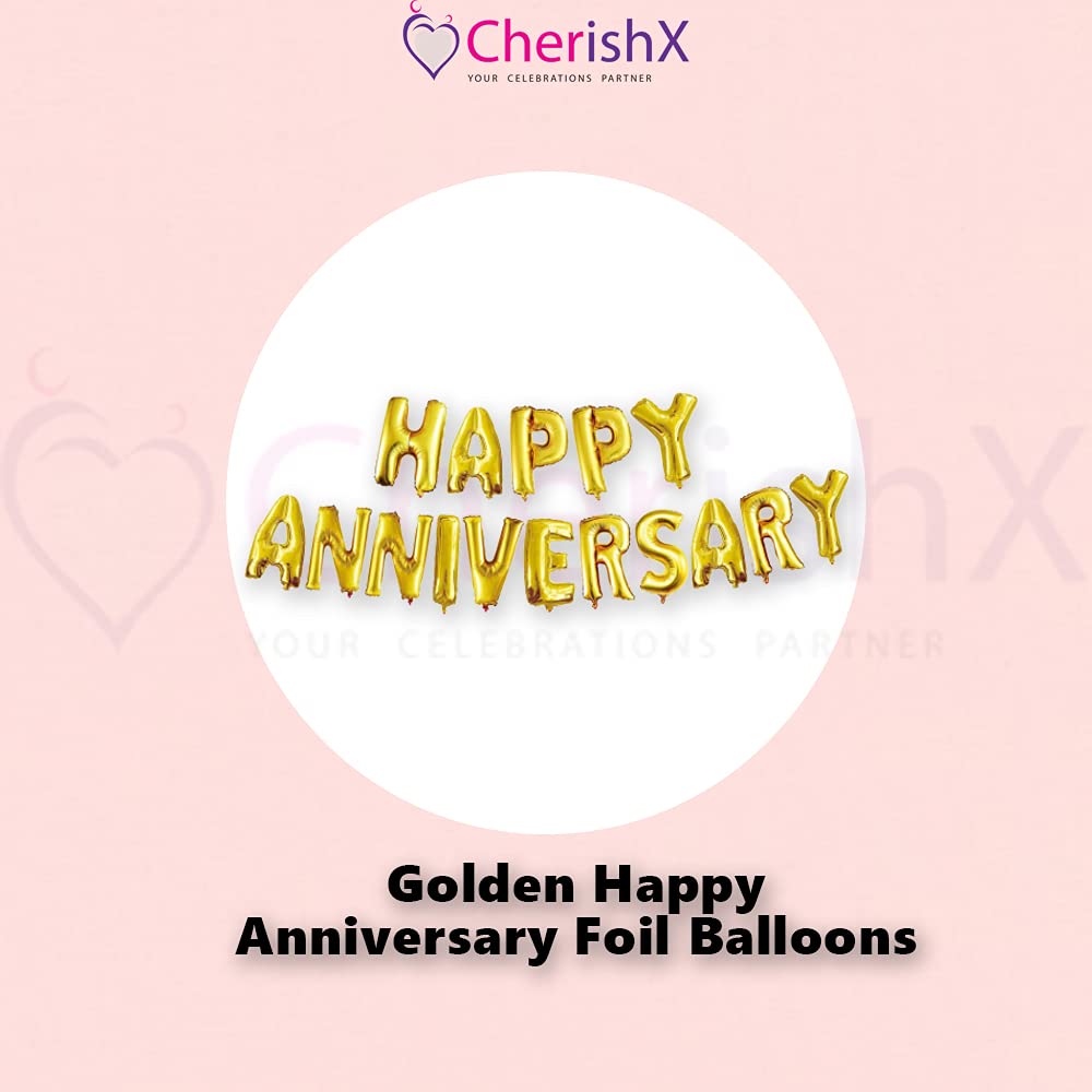 Red & Yellow Anniversary Decoration For Home or Bedroom - 60Pcs - Golden Anniversary Foil, Cursive Love Foil, Heart Foil & Latex Balloons - Marriage Decoration Set - Husband or Wife freeshipping - CherishX Partystore