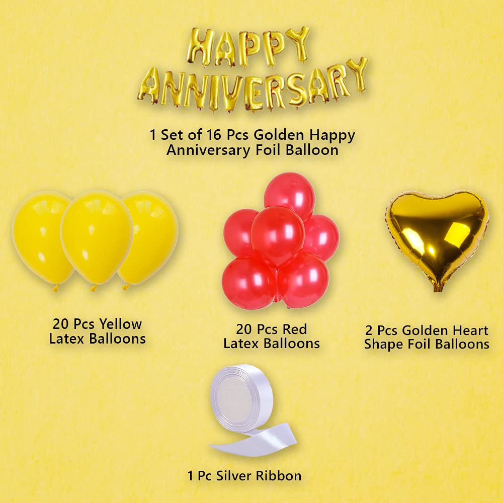 Red & Yellow Anniversary Decoration Items Combo - 59 Pcs - Happy Anniversary Foil, Heart Shape Foil & Latex Balloons - Wedding Anniversary Decorations freeshipping - CherishX Partystore