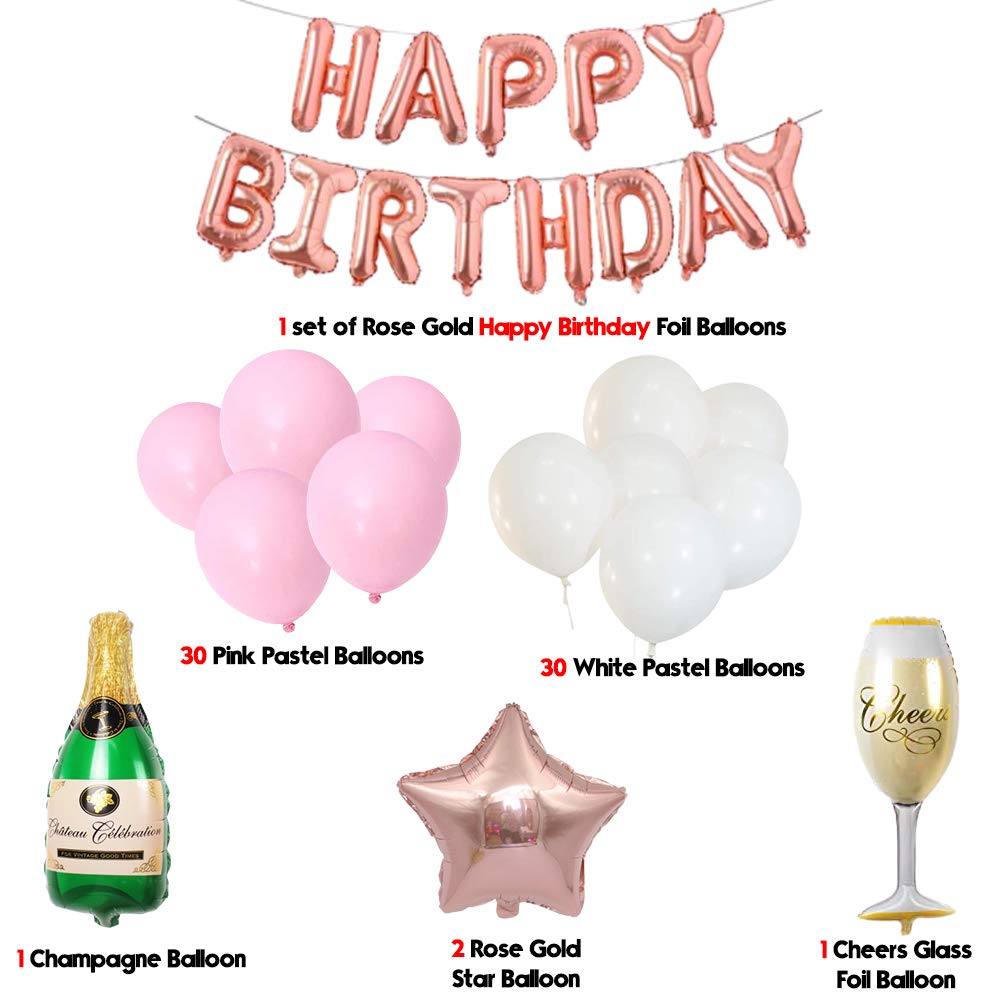 Rose gold Elegant 64 Items Happy Birthday Decoration Kit freeshipping - CherishX Partystore