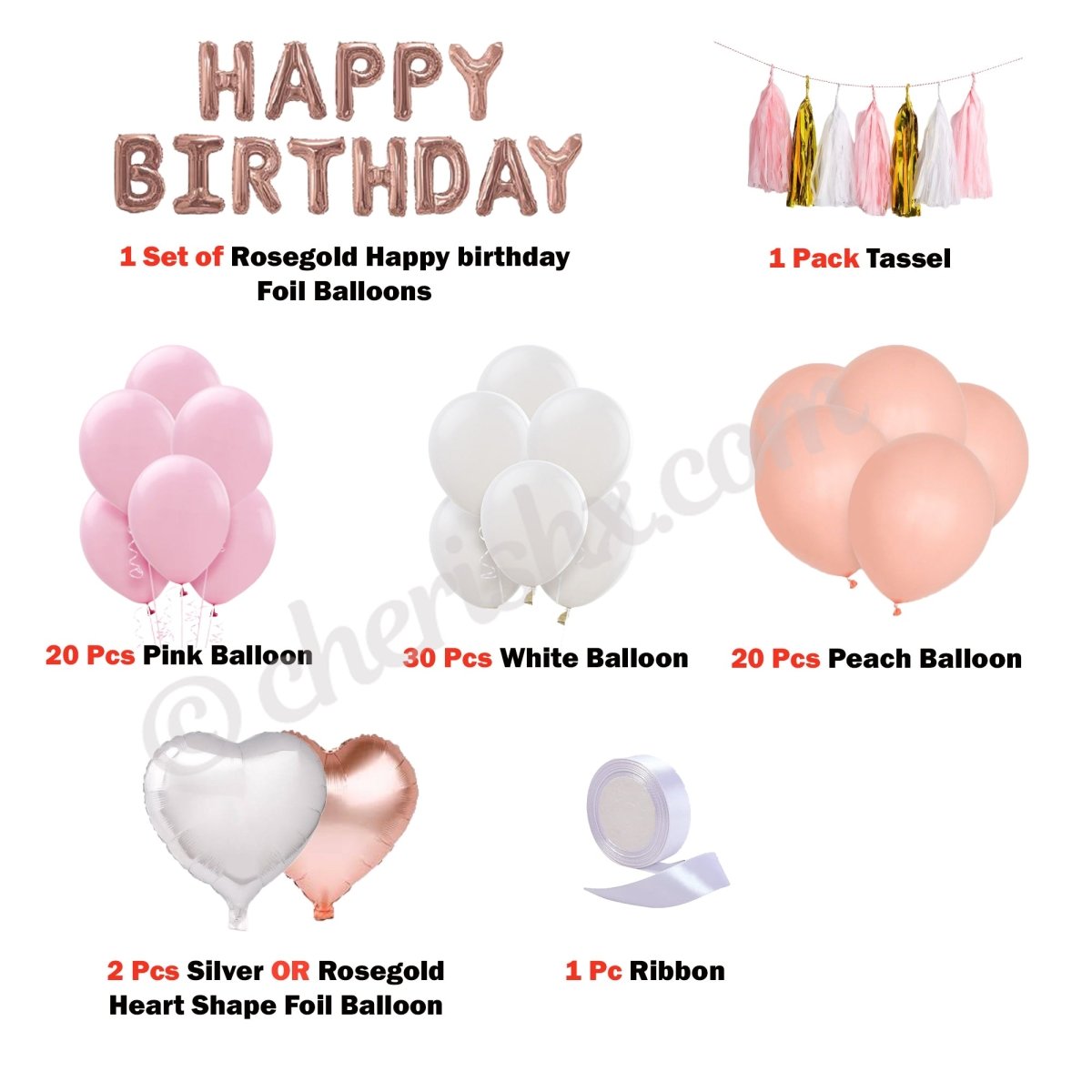 Rose Gold & Pastel Balloon Kit For Birthday Decoration - Pack of 88 Pcs - DIY Kit freeshipping - CherishX Partystore