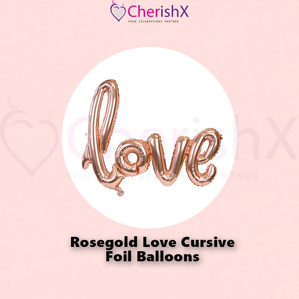 Rosegold Anniversary Decorations for Home set - Pack of 40 Pcs - Happy Anniversary Foil, Curisve Love Foil, Star & Heart Shape Foil, Confetti & Chrome Balloons freeshipping - CherishX Partystore