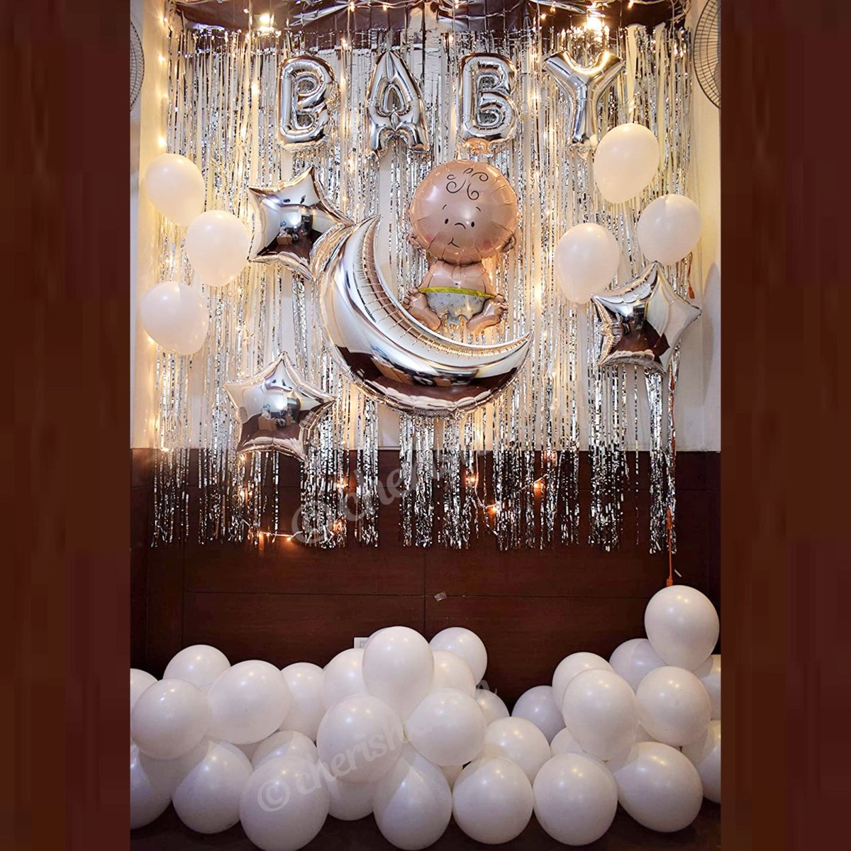 Silver Baby Shower Decoration Kit For Welcoming Baby - Pack Of 42 Pcs - DIY Kit freeshipping - CherishX Partystore