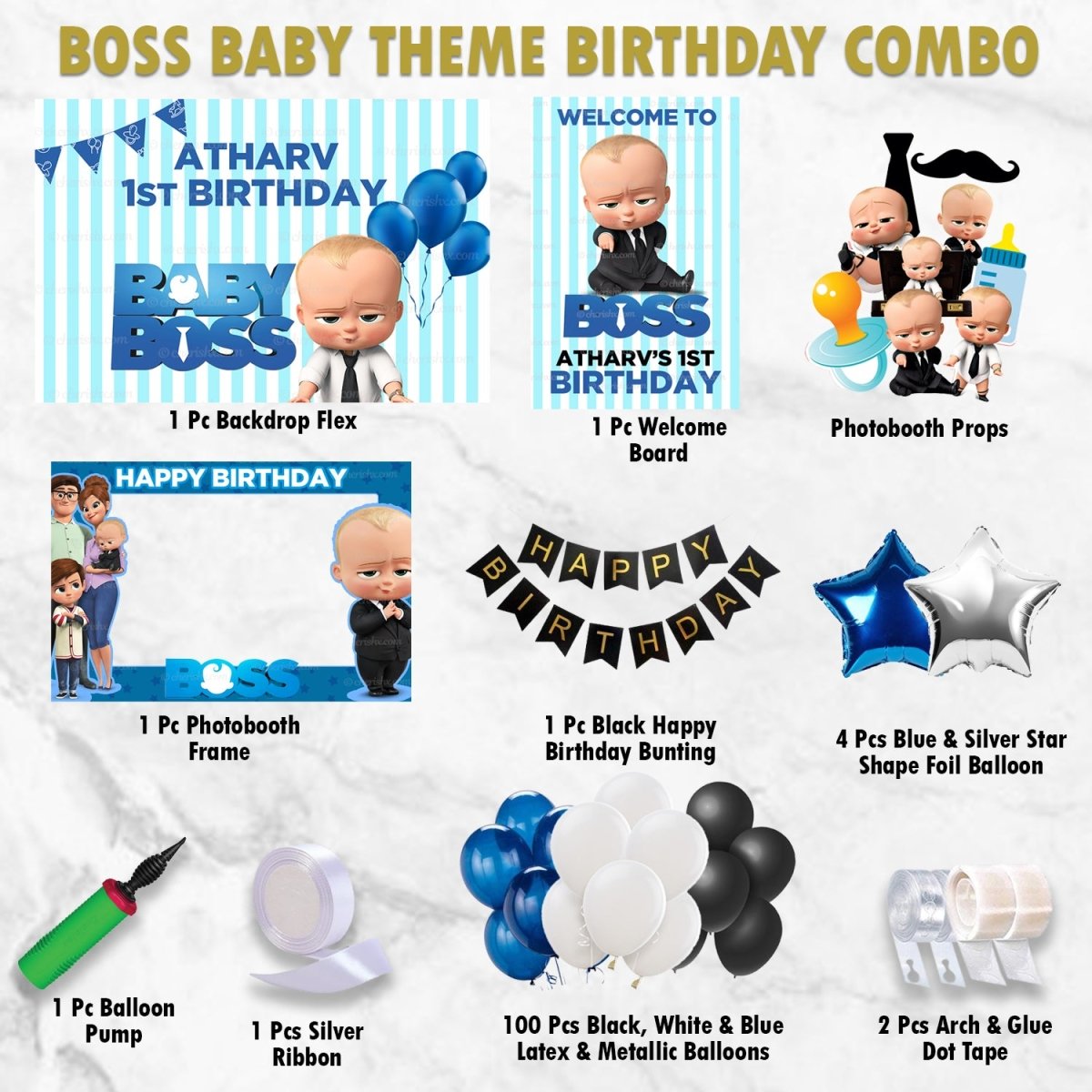Silver Pack - Boss Baby theme Combo Birthday Kit freeshipping - CherishX Partystore