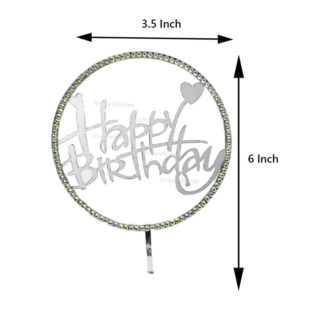 Silver Round Cursive Cake Toppers for Happy Birthday Cake Topper, Cupcake Toppers Special Decorations Item freeshipping - CherishX Partystore