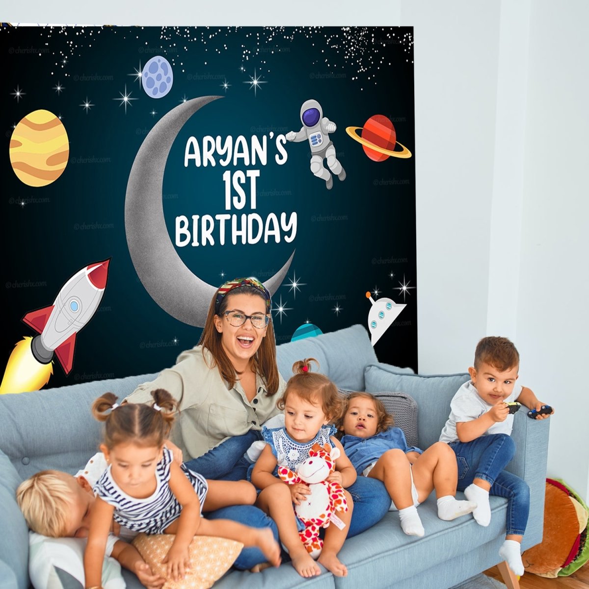 Space Theme Personalized Backdrop for Kids Birthday - Flex banner freeshipping - CherishX Partystore