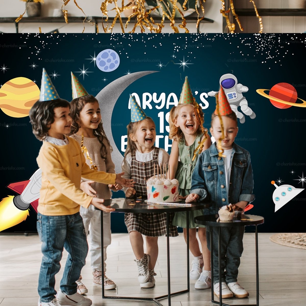 Space Theme Personalized Backdrop for Kids Birthday - Flex banner freeshipping - CherishX Partystore