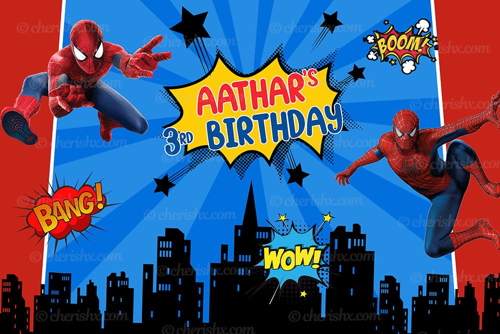 Spiderman Theme Personalized Backdrop for Kids Birthday - Flex banner freeshipping - CherishX Partystore
