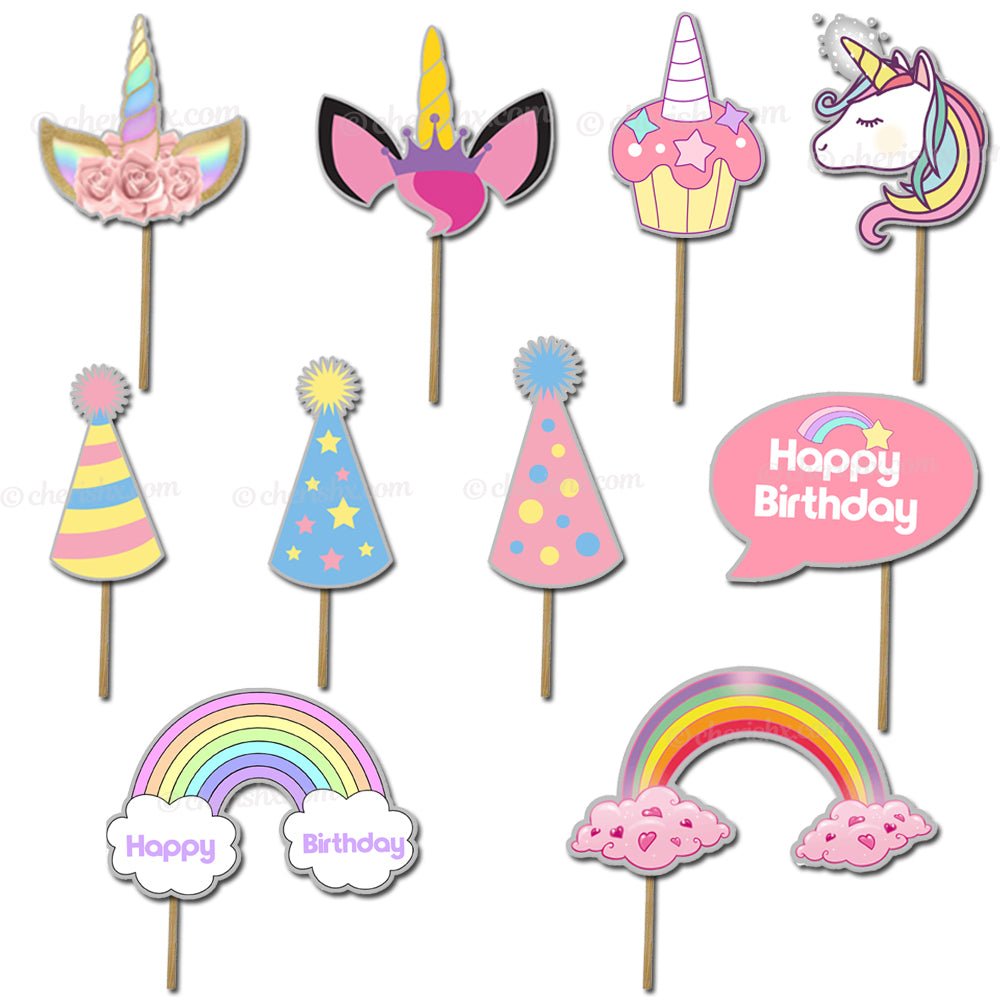 Unicorn Kids Happy Birthday Photo Booth Party Props freeshipping - CherishX Partystore