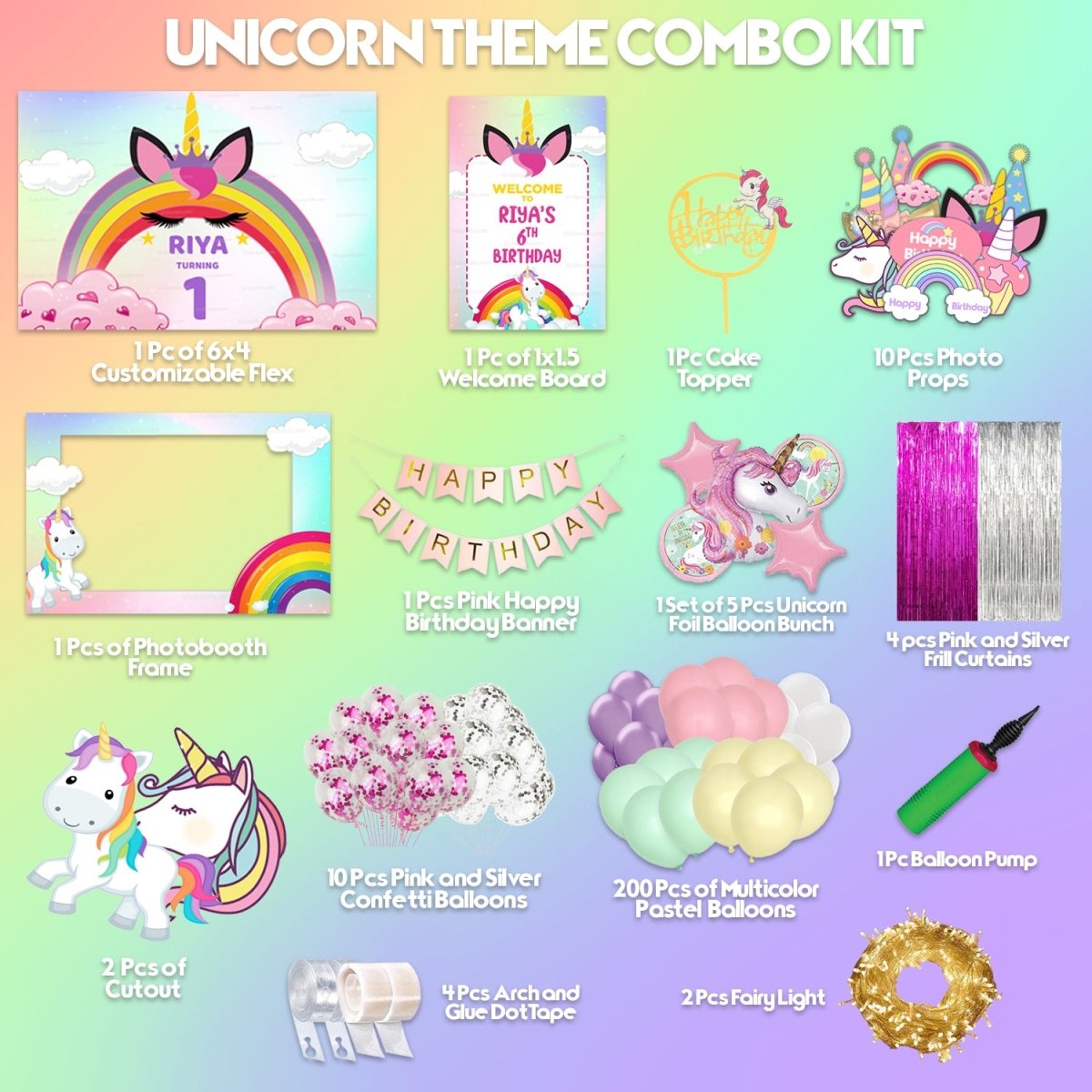 Unicorn theme Combo Birthday Kit - Gold freeshipping - CherishX Partystore