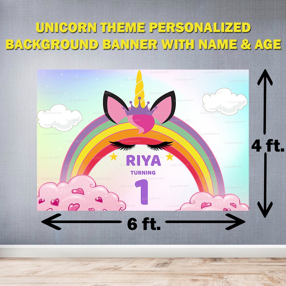 Unicorn Theme Personalized Backdrop for Kids Birthday - Flex banner freeshipping - CherishX Partystore