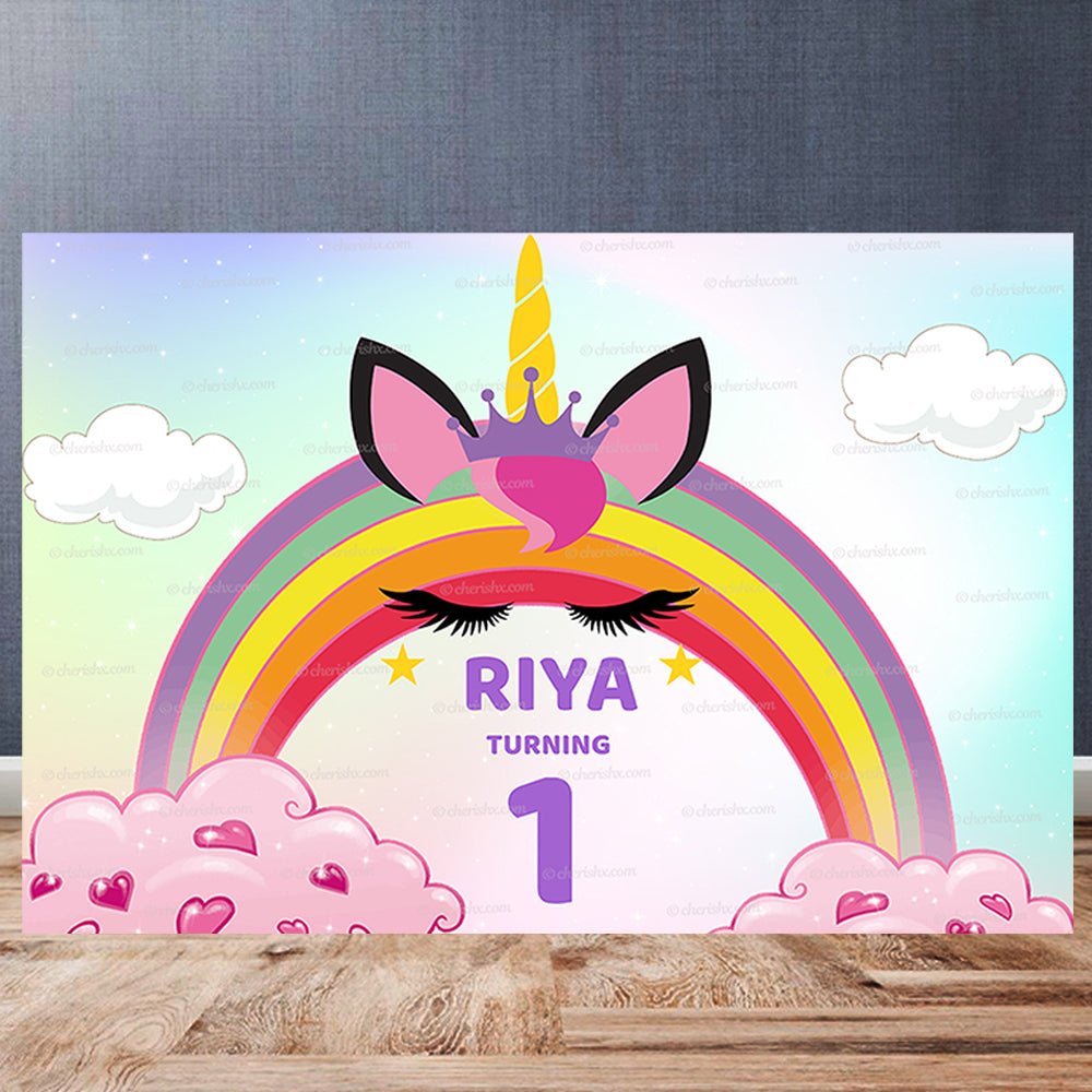 Unicorn Theme Personalized Backdrop for Kids Birthday - Flex banner freeshipping - CherishX Partystore