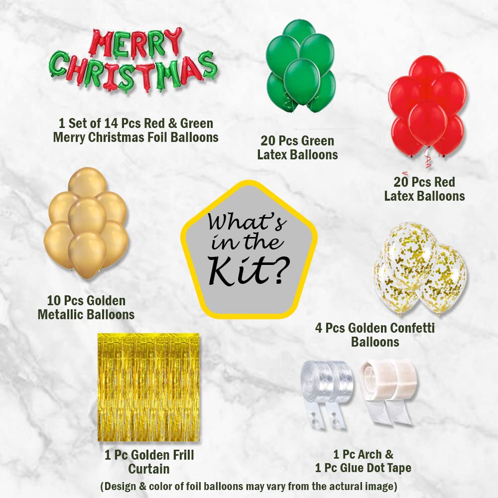 Xmas Balloon Decoration Kit For Home- Pack Of 71 pcs- Merry Christmas Foil, Confetti & Latex Balloon Decoration Items freeshipping - CherishX Partystore